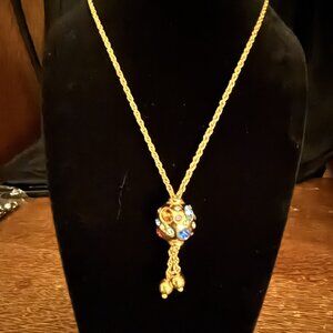 Joan Rivers Gold-Tone Pendant Necklace – Multicolor Rhinestones – Long Chain
